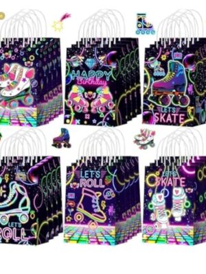 Pretty Party Shop 4 Rollerskate Party Favor Bags With Handle Six Assorted Designs
