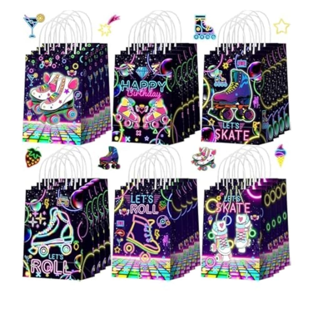 Roller Skate Party Favor Bags With Handle-6 Piece 1 Rollerskate Party Favor Bags With Handle Six Assorted Designs