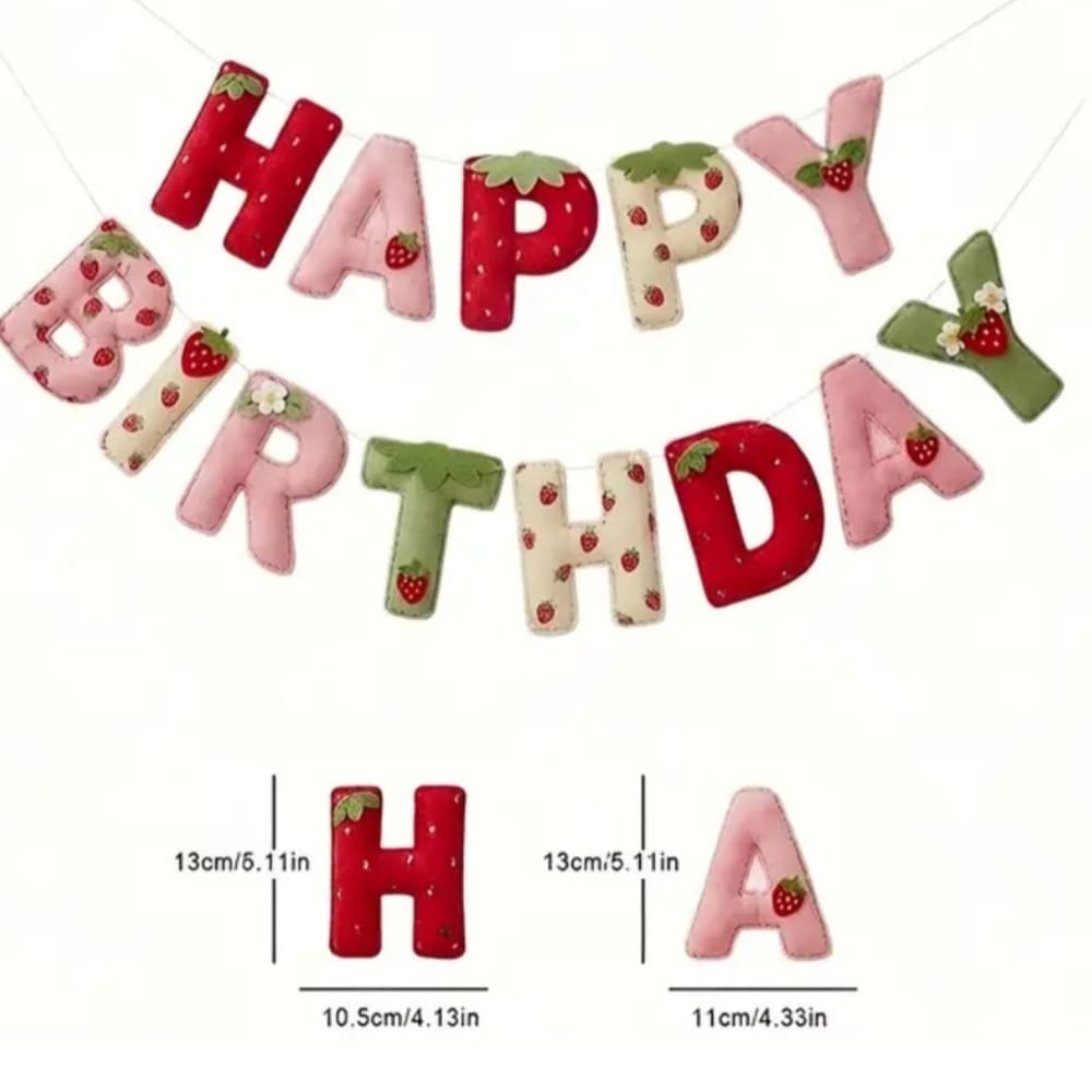 Strawberry Happy Birthday Felt Banner 1 Strawberry Happy Birthday Bunting