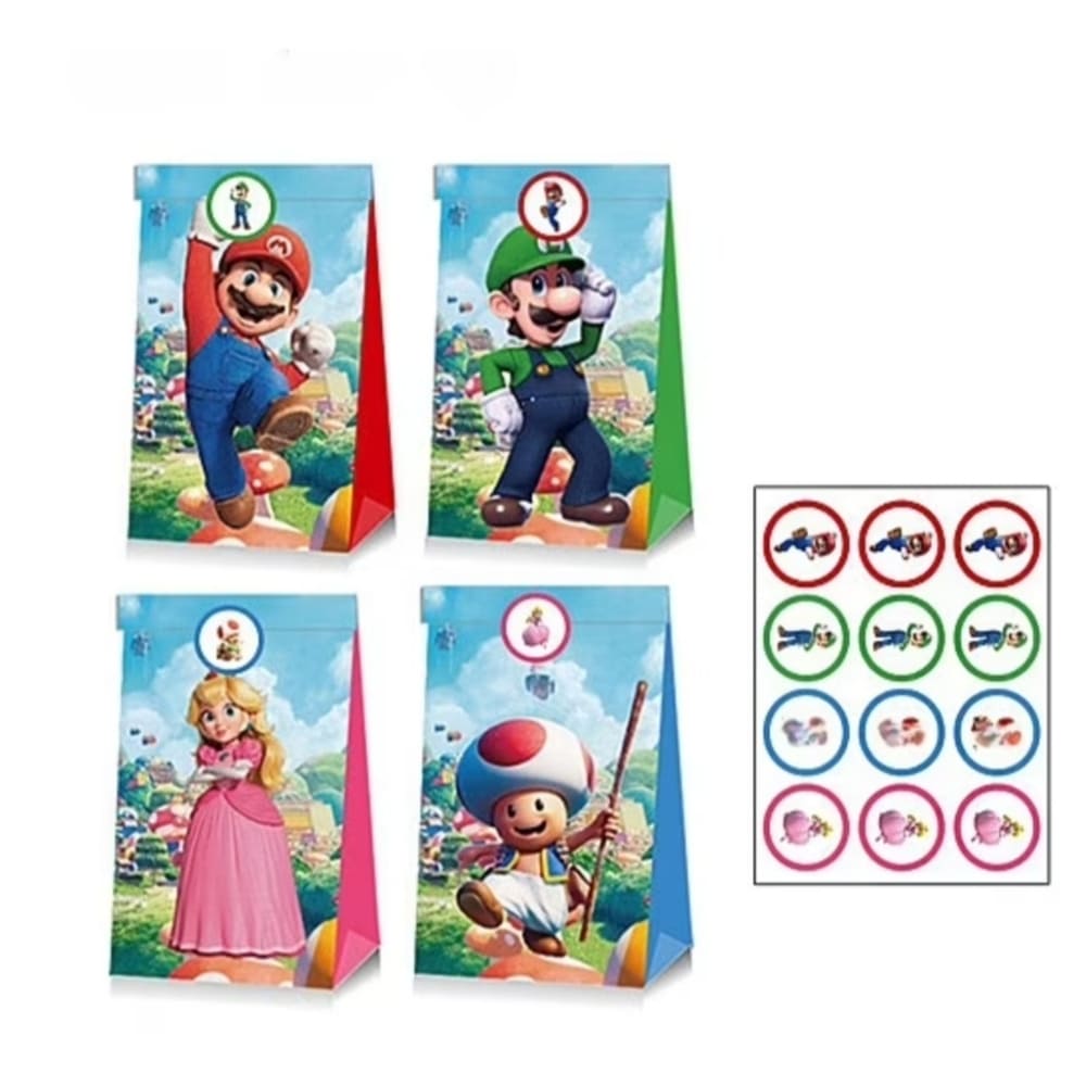 Super Mario Themed Party Favor Bags With Stickers-12 Piece 1 Super Mario Themed Party Favor Bags With Stickers