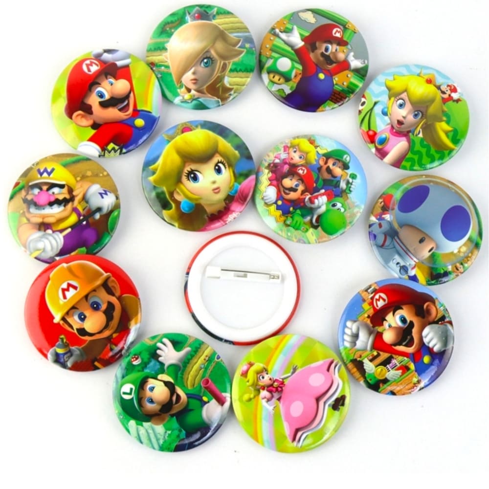 Super Mario Themed Party Favors Button Badges-12 Piece 1 Super Mario Themed Party Favors Button Badges