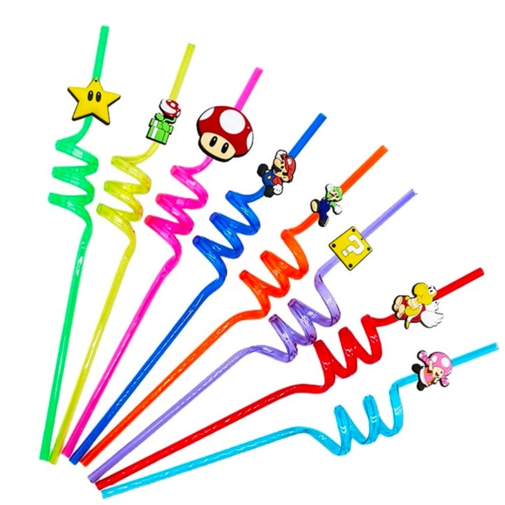 Super Mario Themed Party Favors Spiral Straws-8 Piece 1 Super Mario Themed Party Favors Spiral Straws