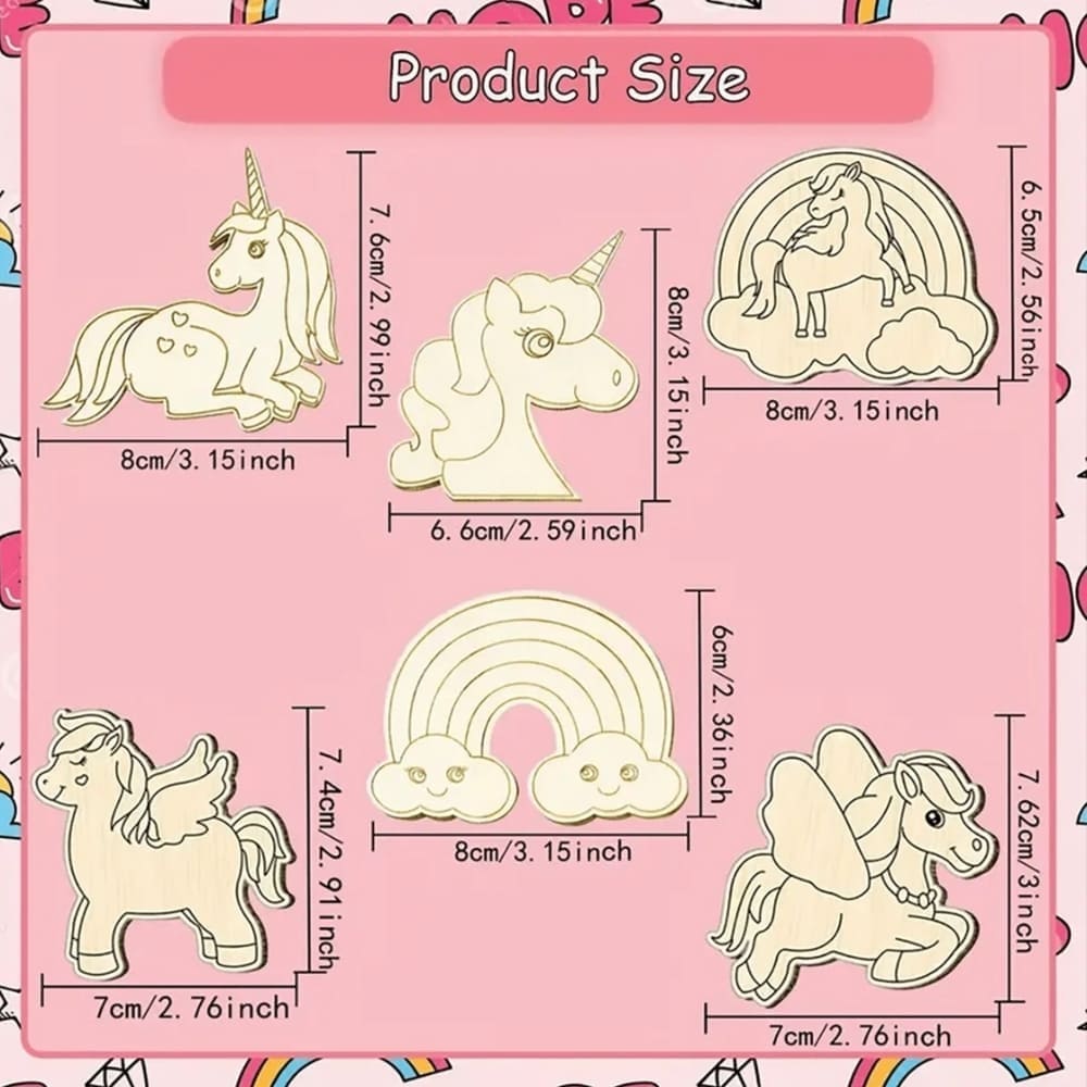 Unicorn Party Favours Wooden DIY Craft Activity Set-6 Piece 2 Unicorn Party Favor Wood DIY Six Designs