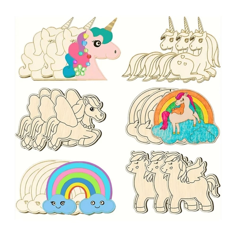 Unicorn Party Favours Wooden DIY Craft Activity Set-6 Piece 1 Unicorn Party Favors Six Designs Wooden DIY Craft Acitivity Set