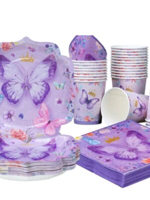 Pretty Party Shop 5 Butterfly Party Tableware Set Paper Plates Paper Cups Napkins