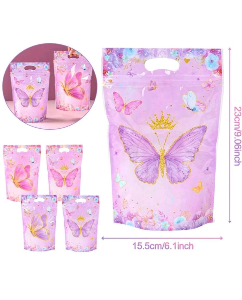 Butterfly Party Favor Loot Bags Resealabe-6 Piece Set 1 Butterfly Reseable Party Favor Loot Bags