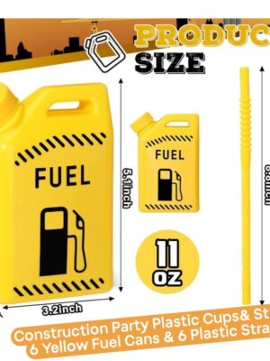 Pretty Party Shop 11 Construction Yellow Fuel Can Cup And Straw