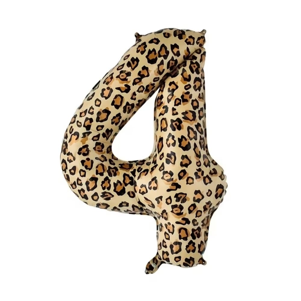 Leopard Print Number Four Foil Balloon 1 Number Four Foil Balloon