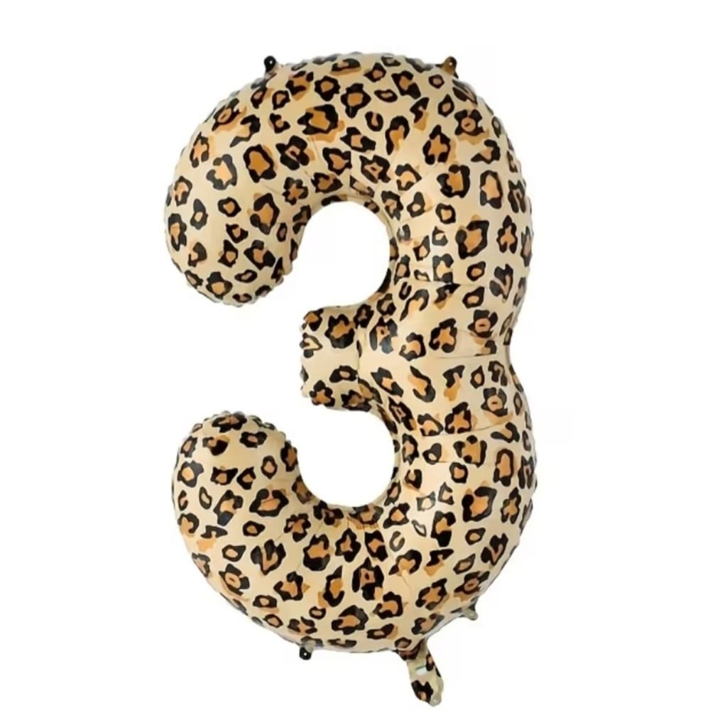 Leopard Print Number Three Foil Balloon 1 Number Three Foil Balloon