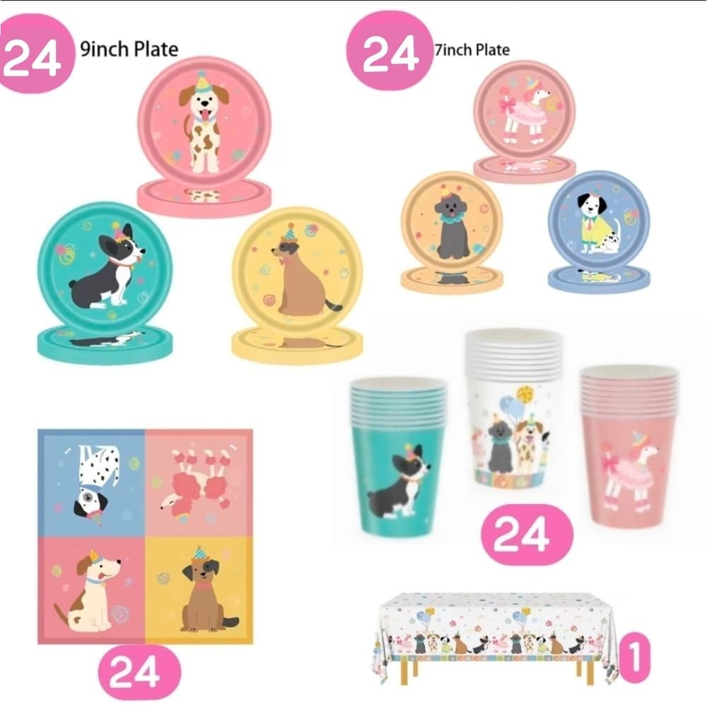 Puppy Party Tableware Set-97 Piece Set-24 Guests 1 Puppy Party Tableware Puppy Vintage Themed