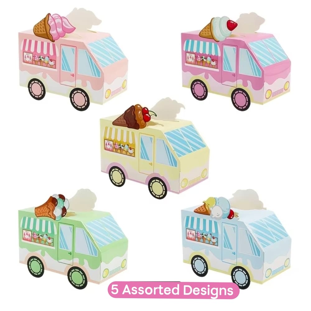 Ice Cream Van Shaped Party Favor Boxes-5 Piece 1 Ice Cream Van Shaped Party Favo r Boxes Assorted Designs