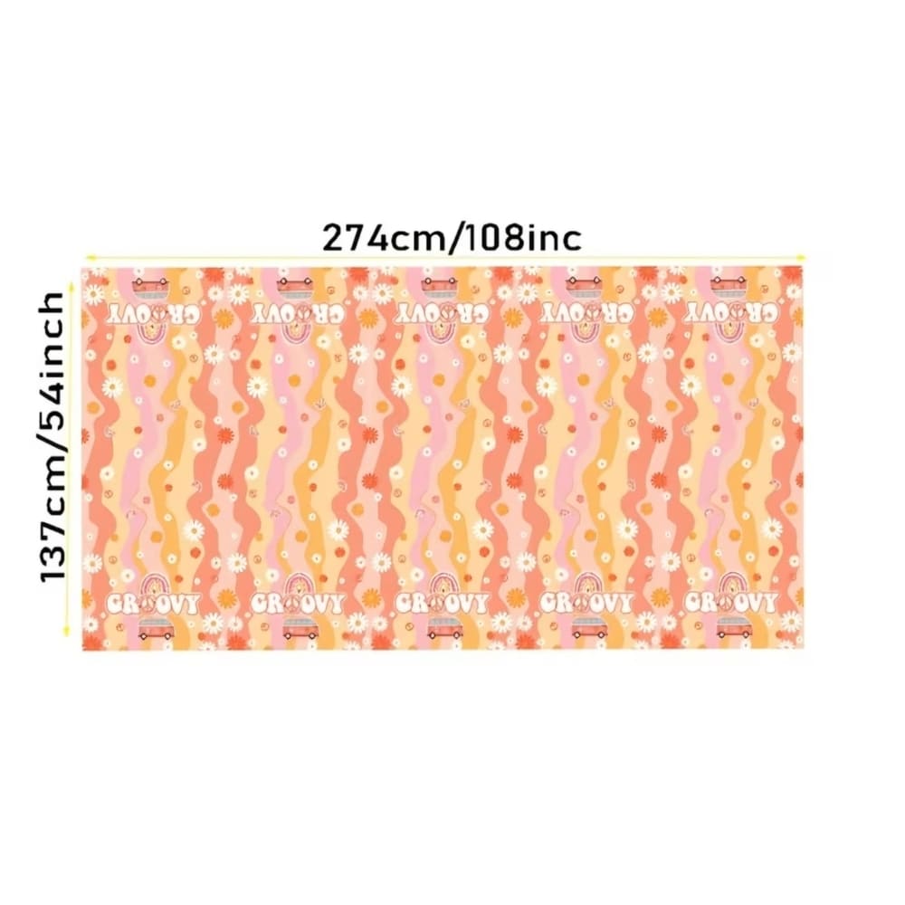 Groovy Hippie Themed Plastic Tablecloth 1 Groovy Hippie Themed Plastic Table Cloth