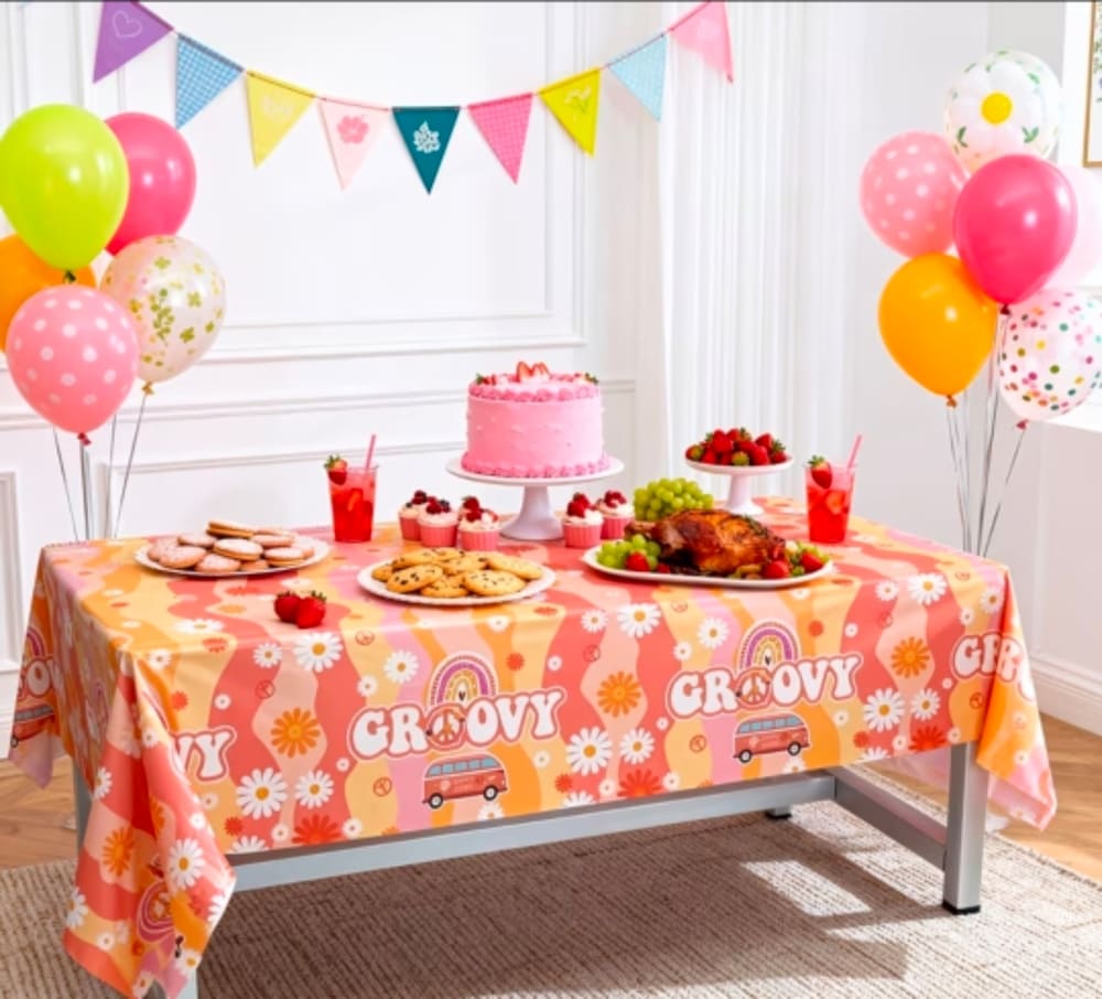 Groovy Hippie Themed Plastic Tablecloth 2 Groovy Party Table Cloth