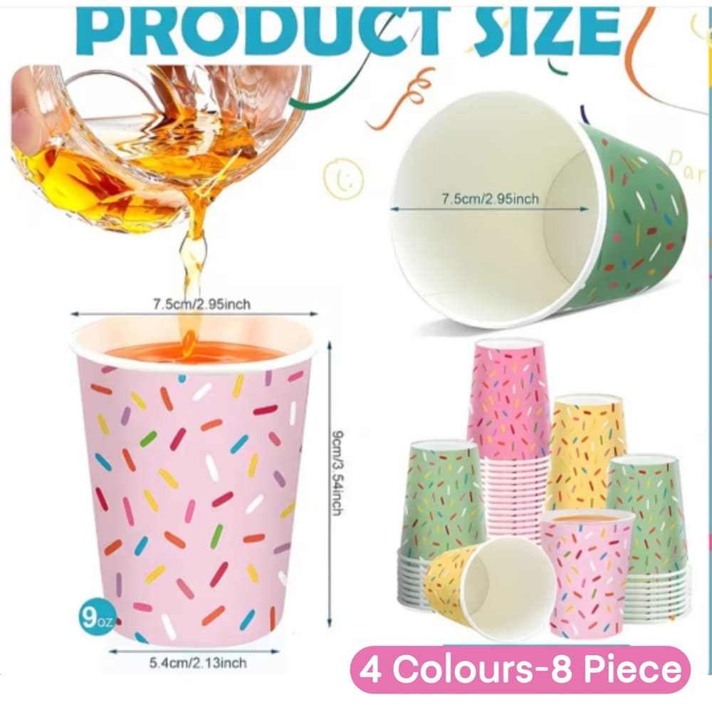 Ice Cream Donut Sprinkle Party Paper Cups-8 Piece 1 Ice Cream Donut Themed Party Paper Cups