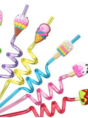 Ice Cream Party Favors Swirly Plastic Straws 6 Piece