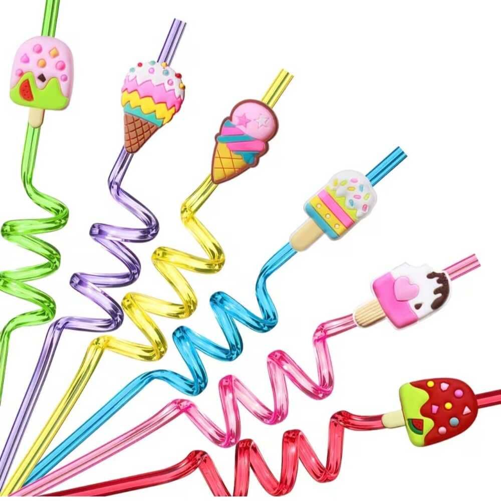 Ice Cream Party Favors Swirly Plastic Straws – 6 Piece Set 1 Ice Cream Party Favors Swirly Plastic Straws 6 Piece
