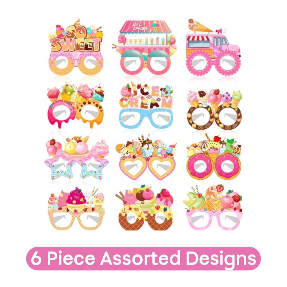 Ice Cream Themed Paper Photo Props Glasses-6 Piece 1 Ice Cream Photo Prop Paper Glasses