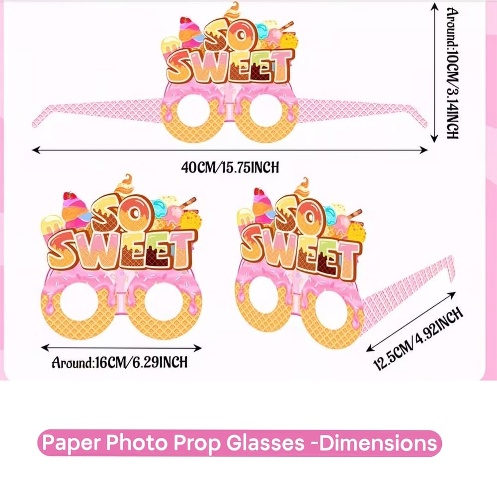 Ice Cream Themed Paper Photo Props Glasses-6 Piece 2 Ice Cream Themed Paper Photo Props Glasses Dimensions