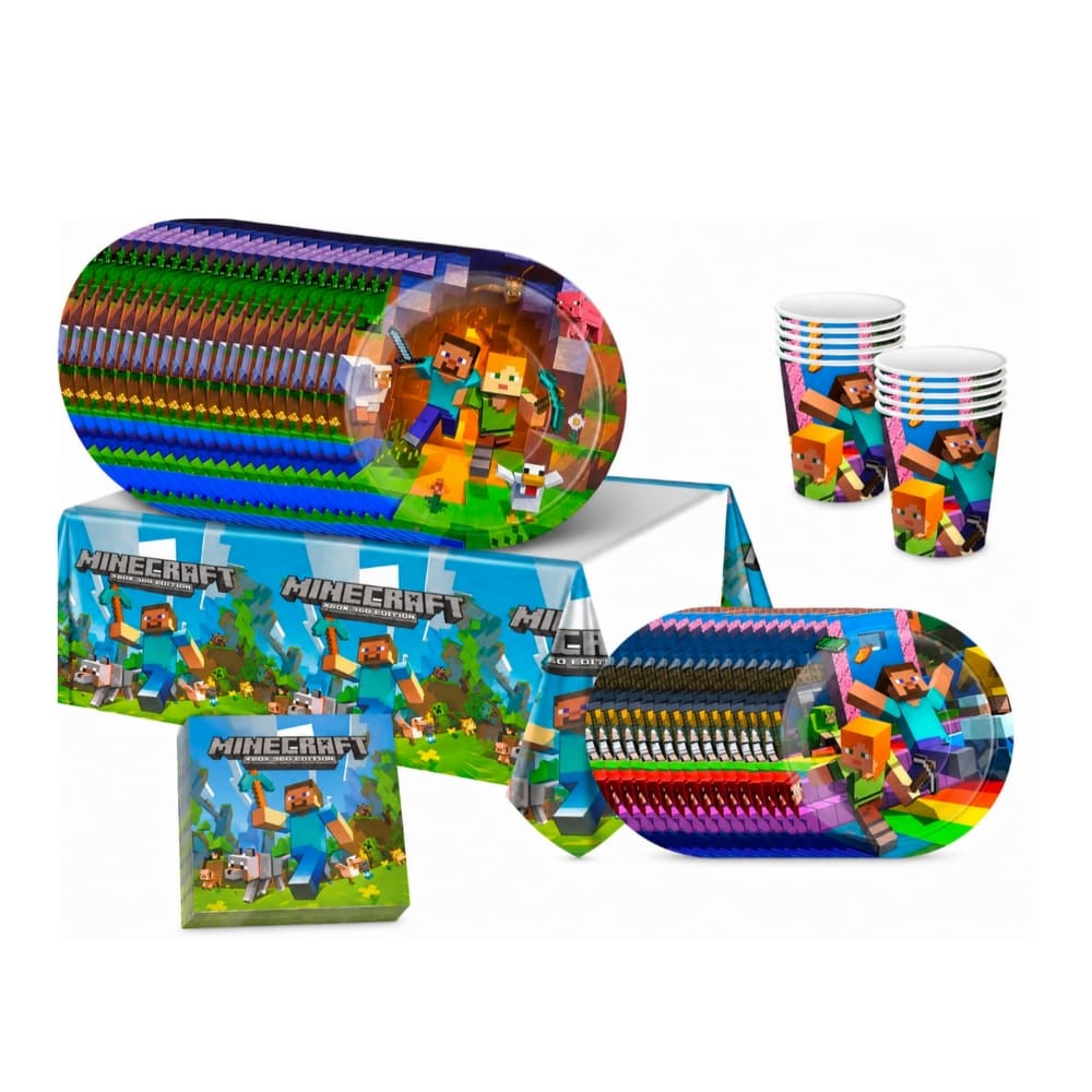 Minecraft Themed Party Tableware Set – 51 Piece 1 Pixel Themed Party Tableware 51 piece