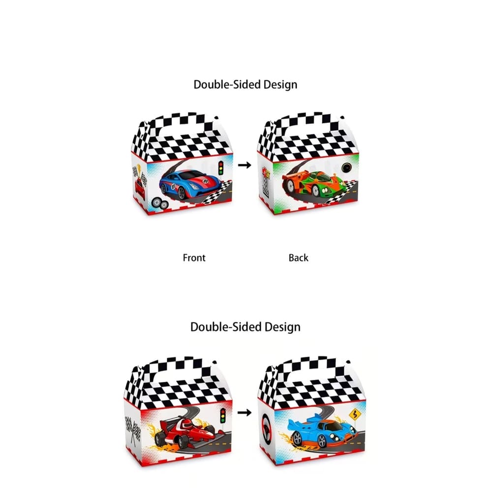 Race Car Party Favor Boxes-6 Piece 3 Race Car Party Favor Boxes Double Sided Print
