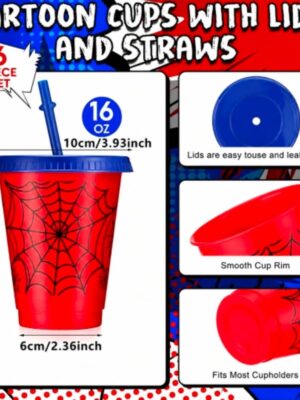 Pretty Party Shop 3 Spider Web Party Cups with Lids & Straws – 6 Piece