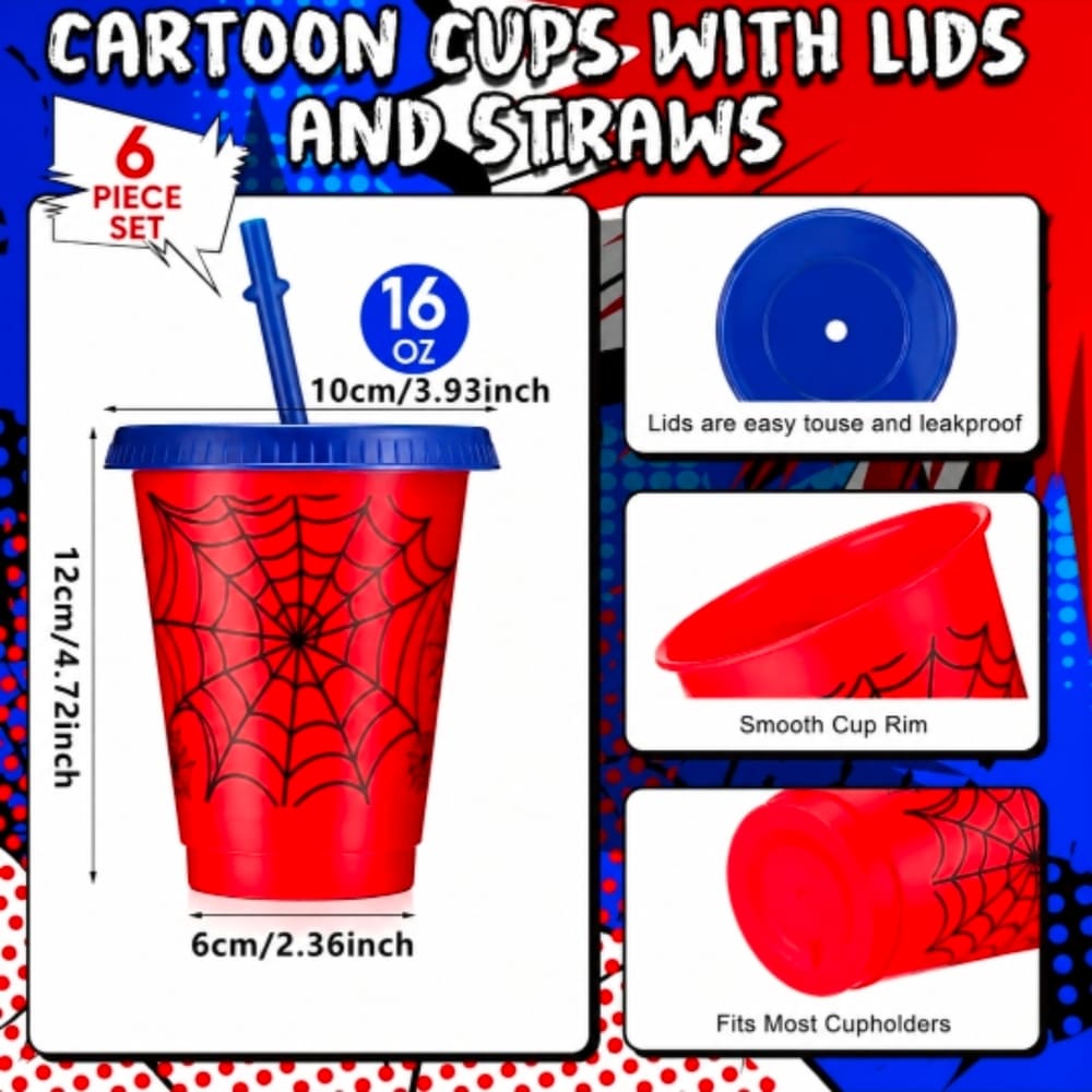Spider Web Party Cups with Lids & Straws – 6 Piece 1 Spider Web Party Cups with Lids & Straws – 6 Piece