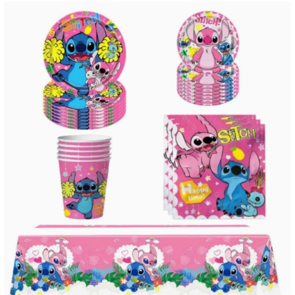 Stitch Themed Pink Party Tableware Set – 51 Piece 1 Stitch Themed Pink Party Tableware Set 51 piece