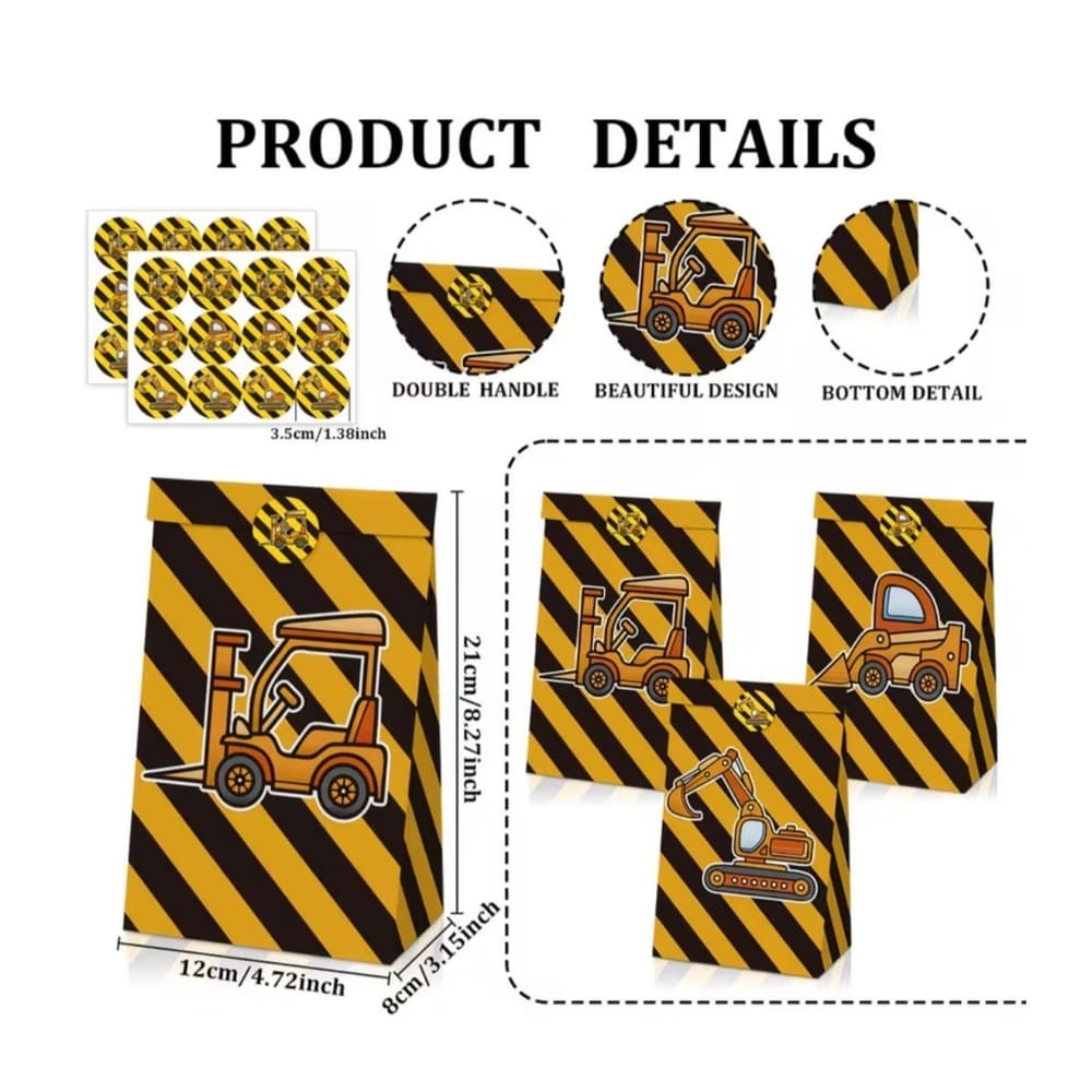 Construction Party Favor Bags With Stickers-6 Piece Set 1 construction party favor bags with stickers