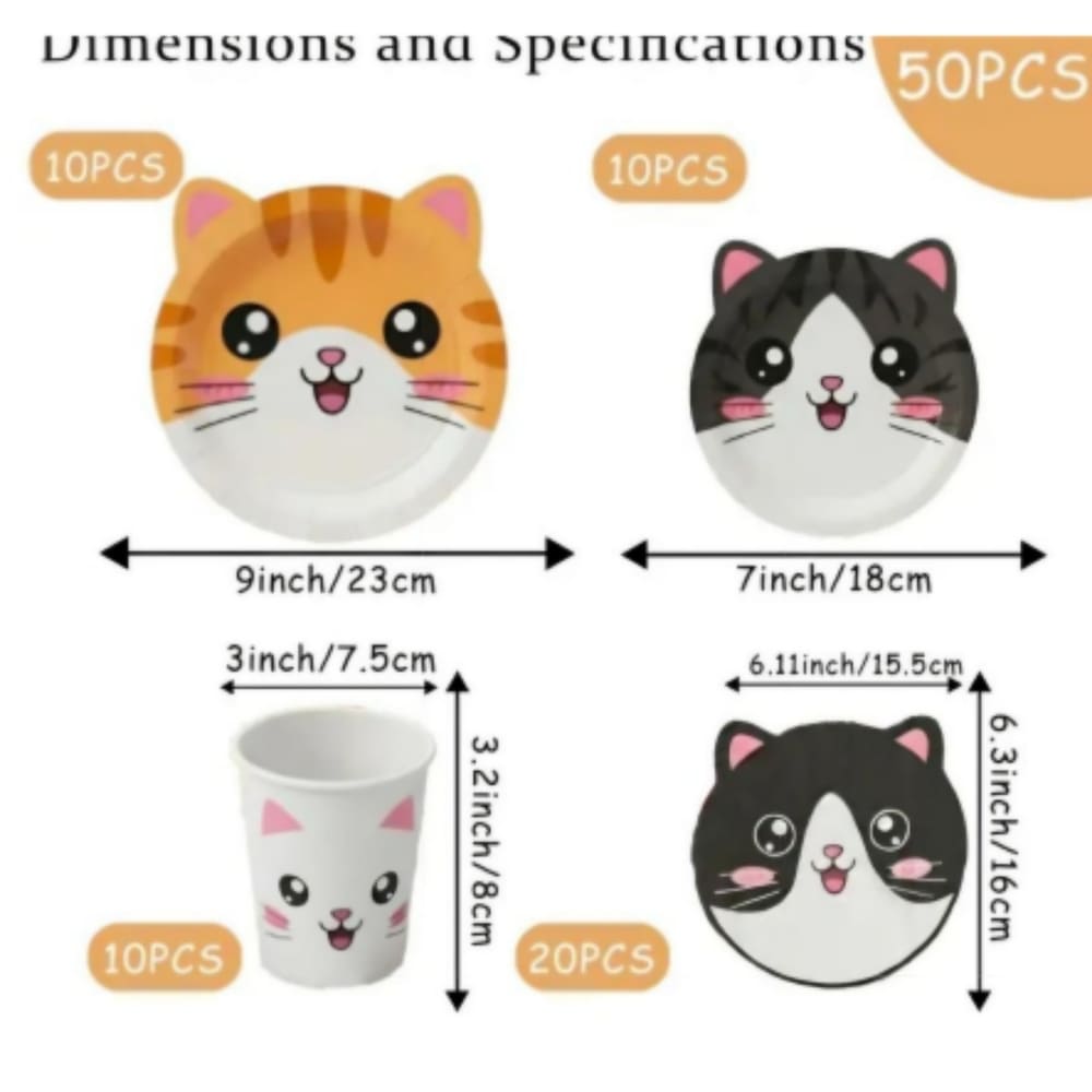 Cat Party Tableware Set- 50 Piece Set 1 Cat Party Tableware Set