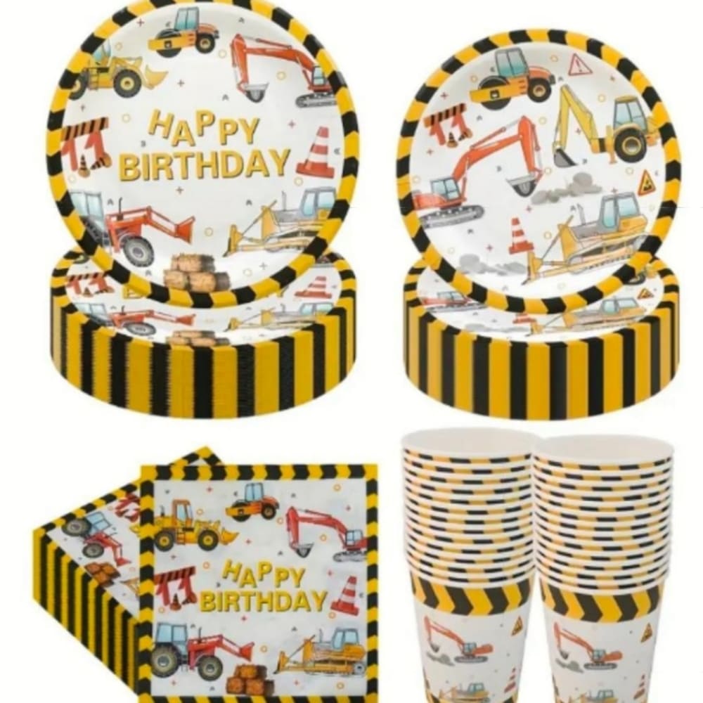 Construction Happy Birthday Tableware Set-Serves 24 Guests 1 Construction Happy Birthday Tableware Set