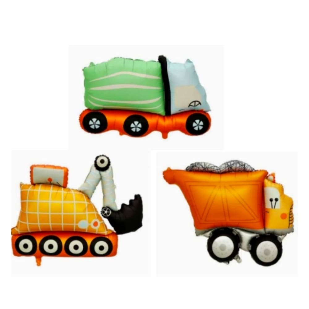 Construction Vehicle Foil Balloons-3 Piece Set 1 Construction Matte Foil Balloon Set 3 Piece