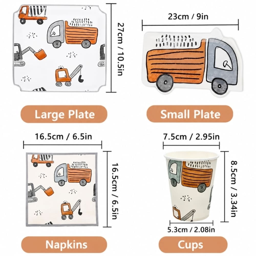 Construction Vehicles Party Tableware Set – 40 Piece – Serves 8 Guests 1 Construction Vehicles Party Tableware Set – 40 Piece – Serves 8 Guests