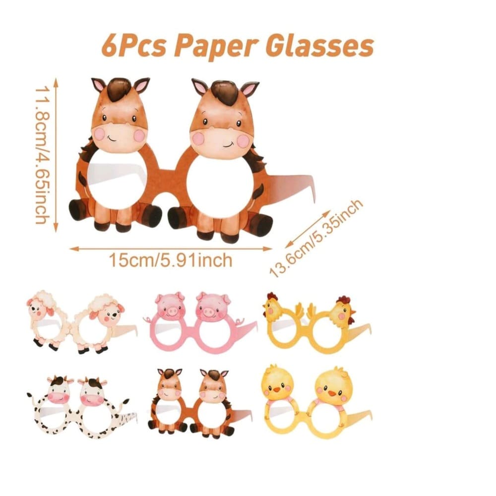 Farm Animal Paper Glasses-6 Piece 1 Farm Animal Paper Glasses