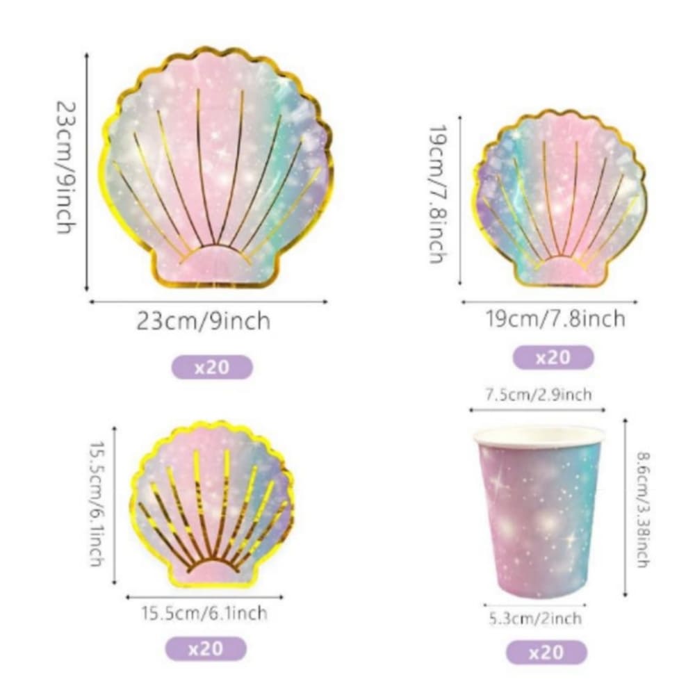 Mermaid Under The Sea Shell Party Tableware Set-80 Piece Set 1 Mermaid Under The Sea Table Ware