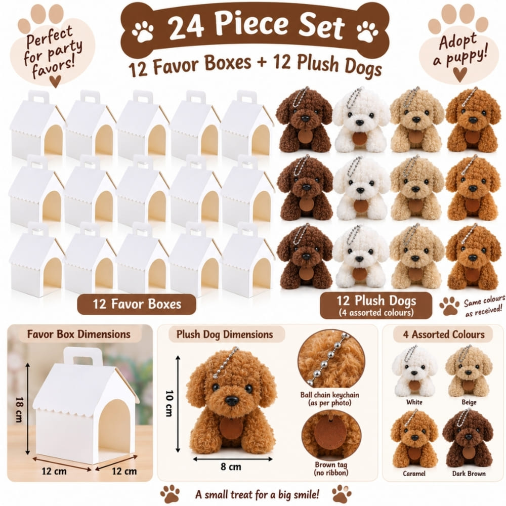 Puppy Party Favor Set-Adopt A Puppy-12 Boxes-12 Plush Dogs 1 Puppy Party Favors Adopt a Puppy