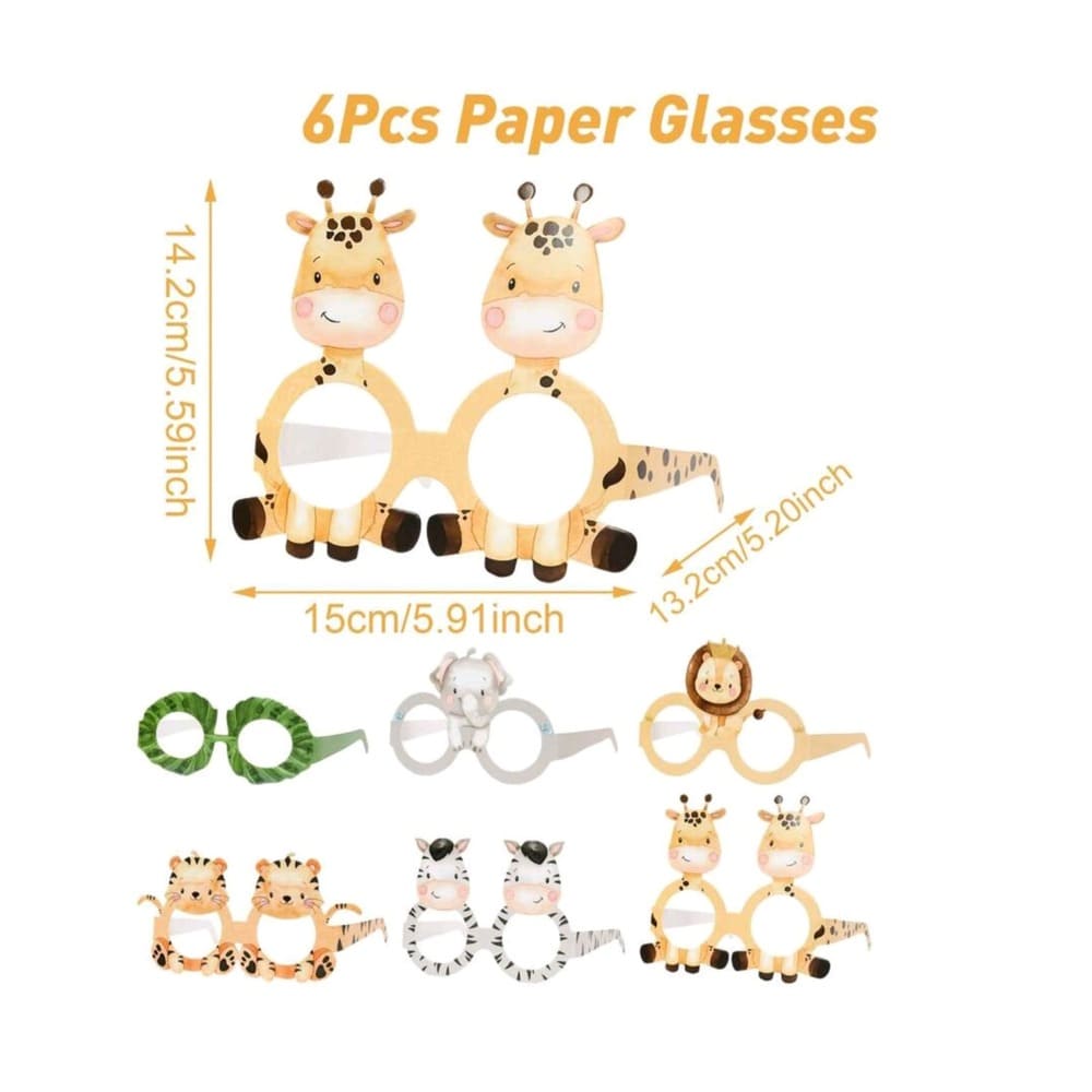 Wild Animal Paper Glasses-6 Piece 1 Safari Paper Glasses
