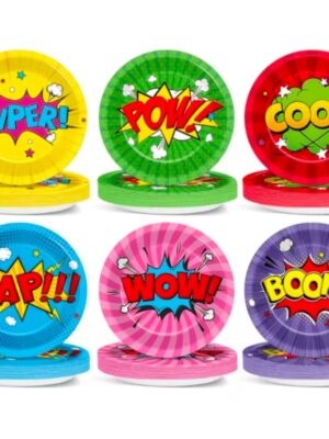 Pretty Party Shop 8 Superhero Paper Plates Assorted Designs 6 Piece