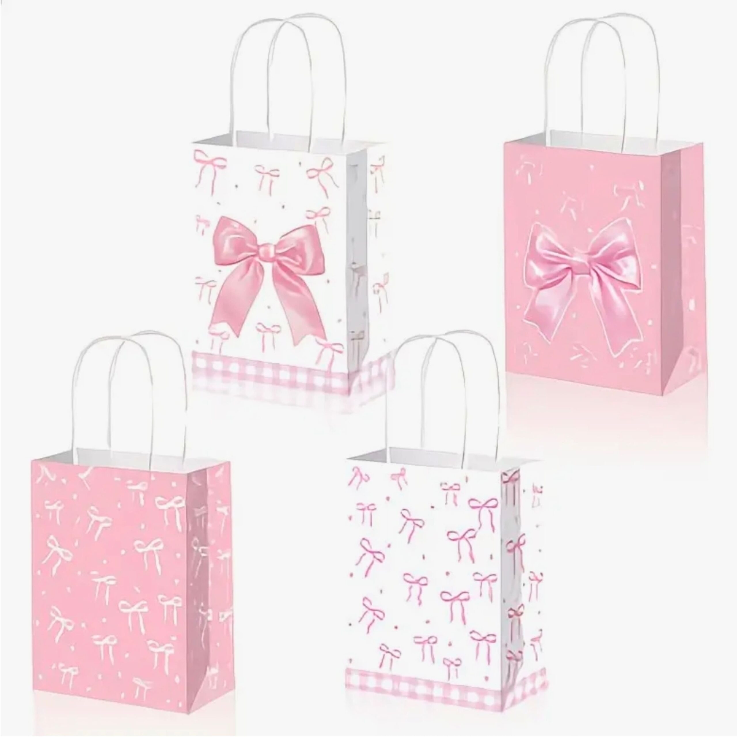 Pink Bow Party Favor Bags With Handle-12 Piece 1 Bow Themed Party Favor Bags With Handle