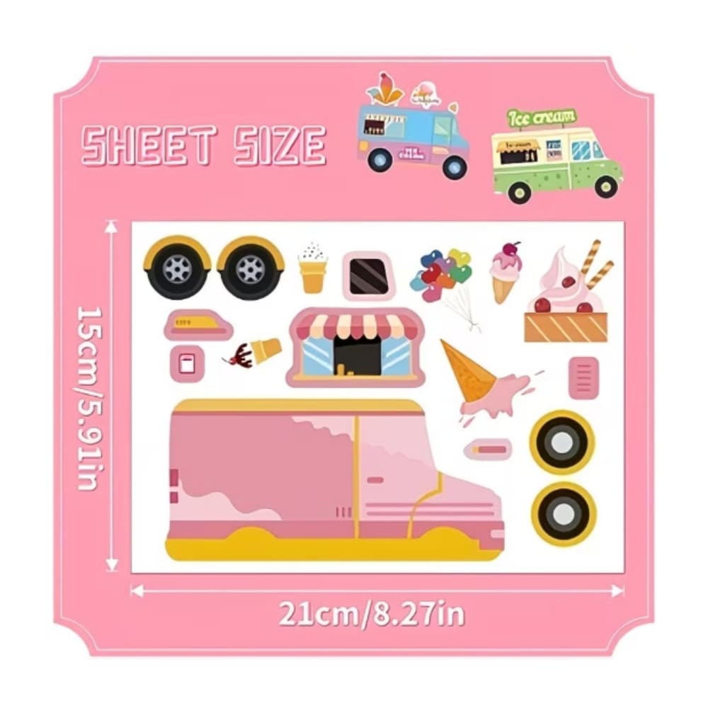Ice Cream Truck Party Favours DIY Sticker Sheets-8 Sheets 2 Ice Cream Party Favours Sticker Sheets Dimensions