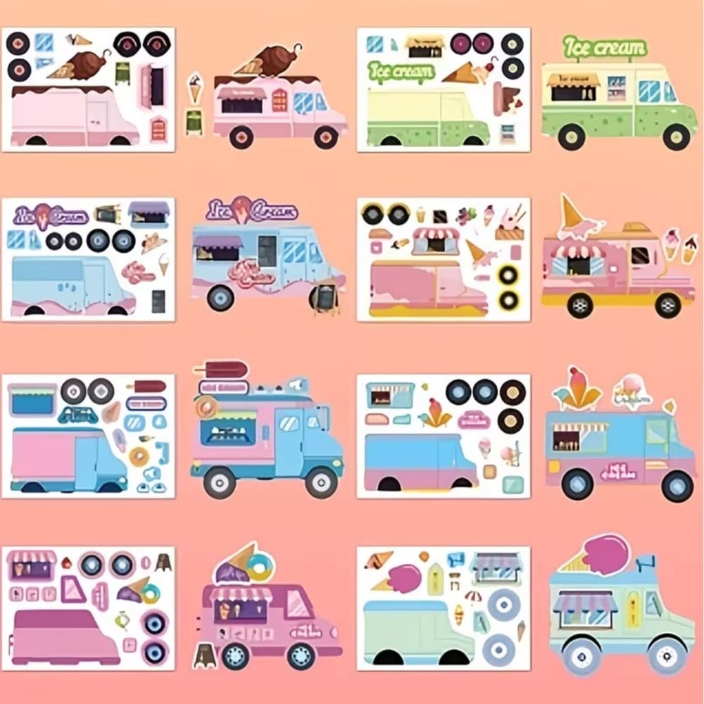 Ice Cream Truck Party Favours DIY Sticker Sheets-8 Sheets 1 Ice Cream Party Favours Sticker Sheets
