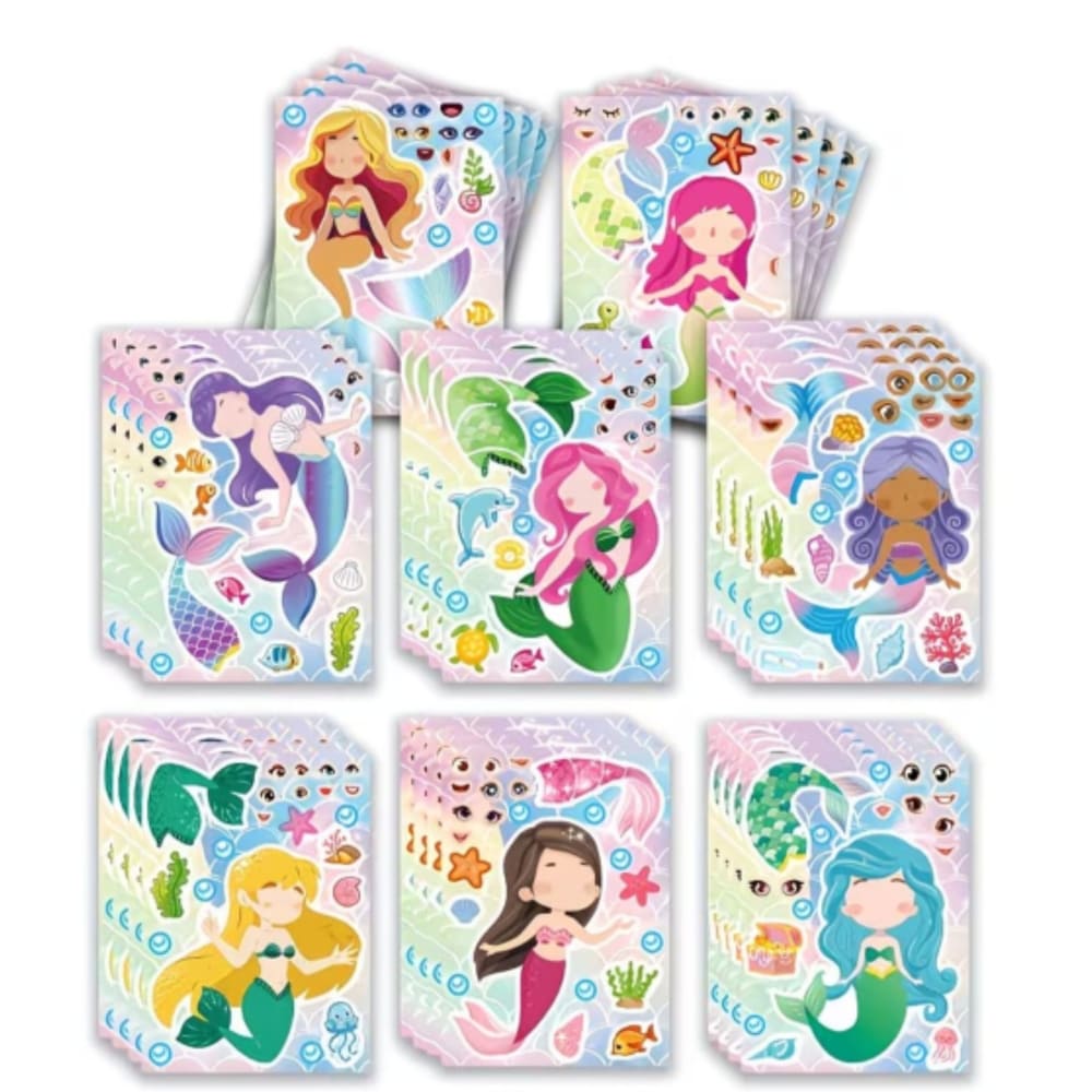 Mermaid Make A Face Sticker Sheets-8 Sheets-Design B 1 Mermaid Make A Face Activty Sheet Stickers
