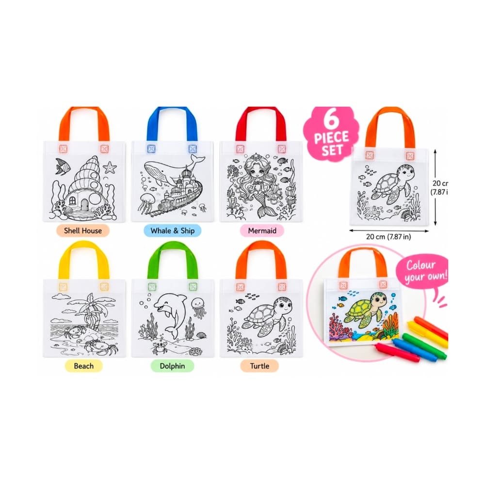 Ocean Under The Sea DIY Colouring Party Favour Bags-6 Piece Set 1 Ocean Under The Sea DIY Party Favour Bags 6 Piece