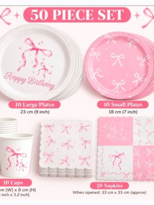 Pretty Party Shop 5 Pink Bow Happy Birthday Tableware Set (1)