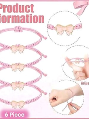 Pink Bow Party Favors Adjustable Wristbands 6 Piece
