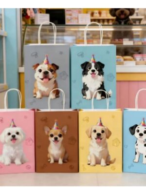 Puppy With Party Hats Favor Bags With Handle 6 Piece