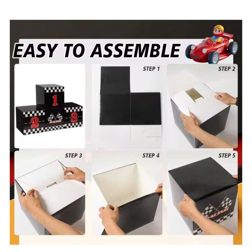 Race Car Party Podium Decoration Boxes-4 Piece Set 2 Race Car Themed Party Decoration Boxes Assembly Method