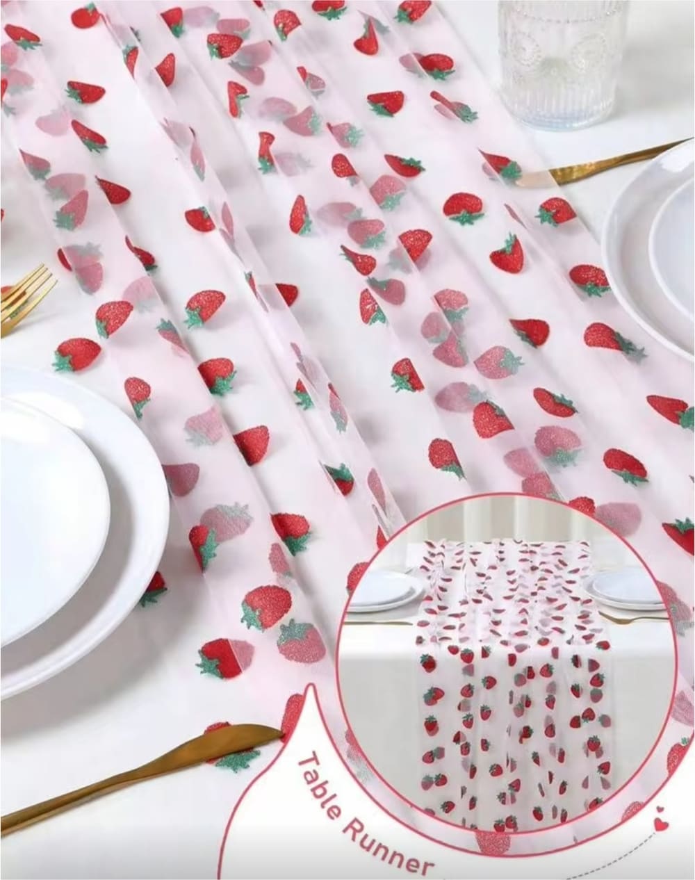Strawberry Mesh Table Runner-75x180cm 1 Strawberry Themed Mesh Table Runner