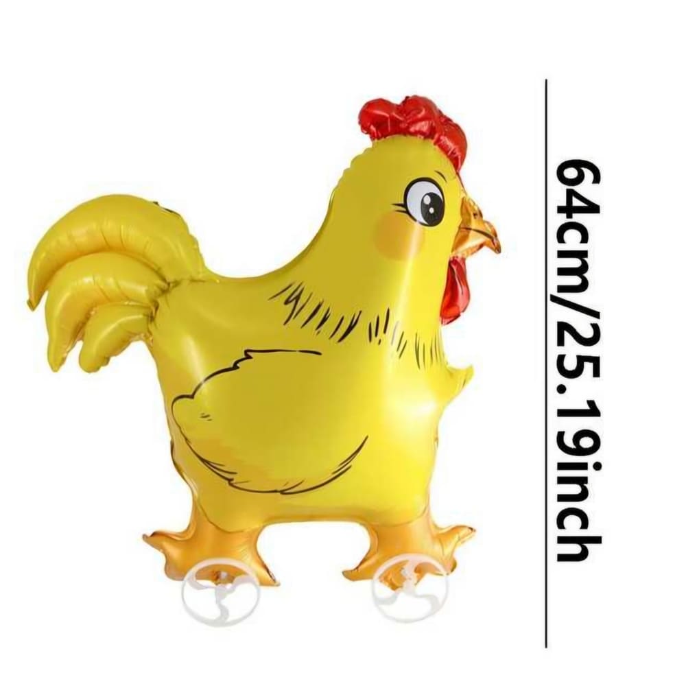 Yellow Walking Rooster Foil Balloon With Wheels-1 Piece 1 Walking Balloon With Wheel Yellow Rooster