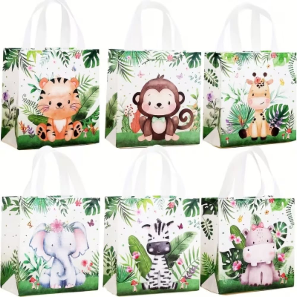 Jungle Wild Animals Party Favour Tote Bags-6 Piece-Design B 1 Wild Animals Party Favor Tote Bags